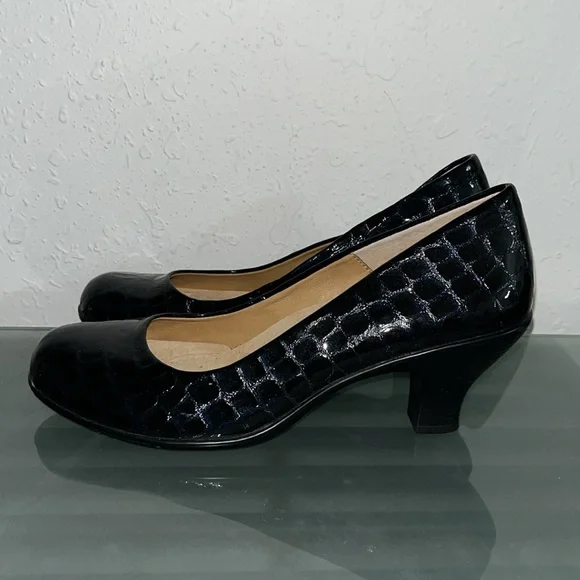 NWOB Softspots Salude Croco Black Patent Leather Pump Low Heels Pumps si… - Picture 5 of 12